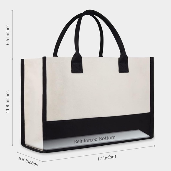 Black & White Personalized Initial Jute/Canvas Tote Bag - Picture 3 of 5